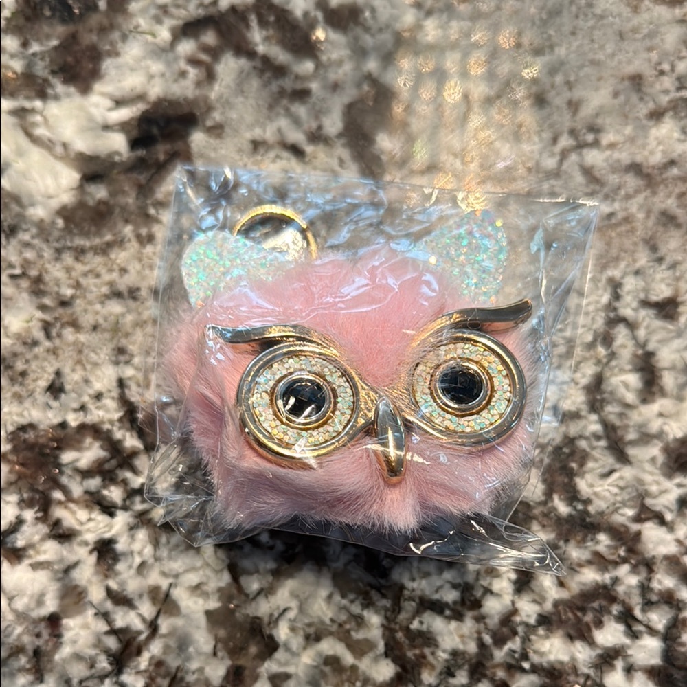 Pink Owl Keychain with Gold Accents